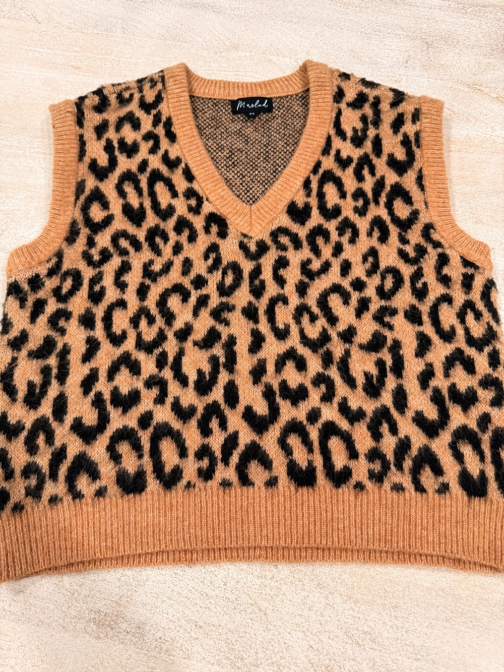 Leopard V-Neck Sweater Vest - Camel/Black